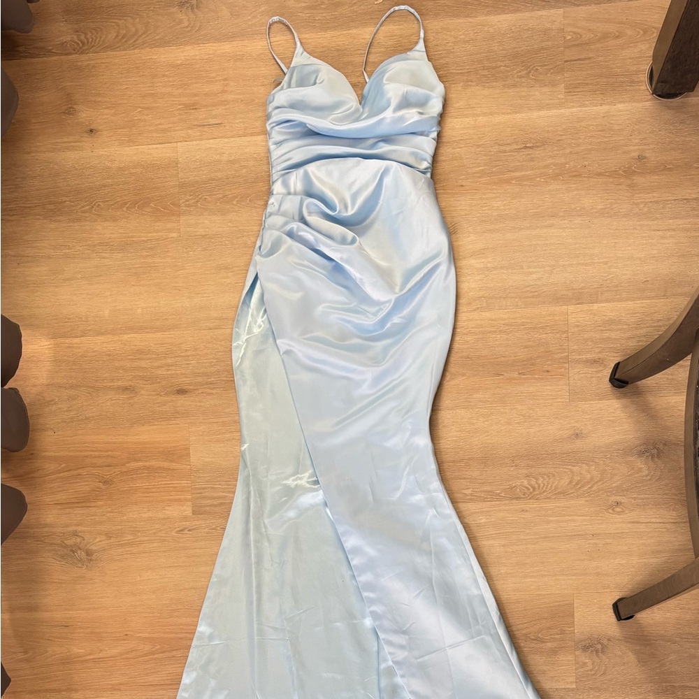 Light Blue Satin Prom Dress